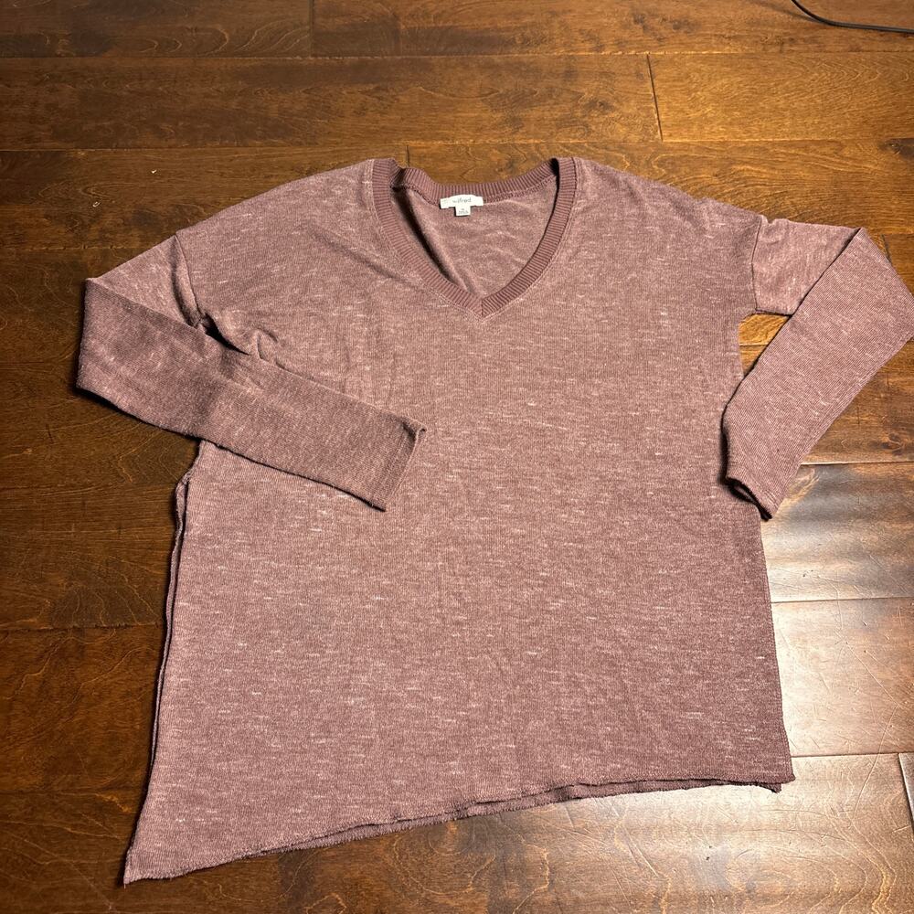 Wilfred Aritizia XS V Neck Split Hem Boyfriend Sweater Relaxed Lightweight Top